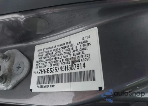 2005 Honda Civic Ex z USA, uszkodzony, nr VIN 2HGES25745H537914